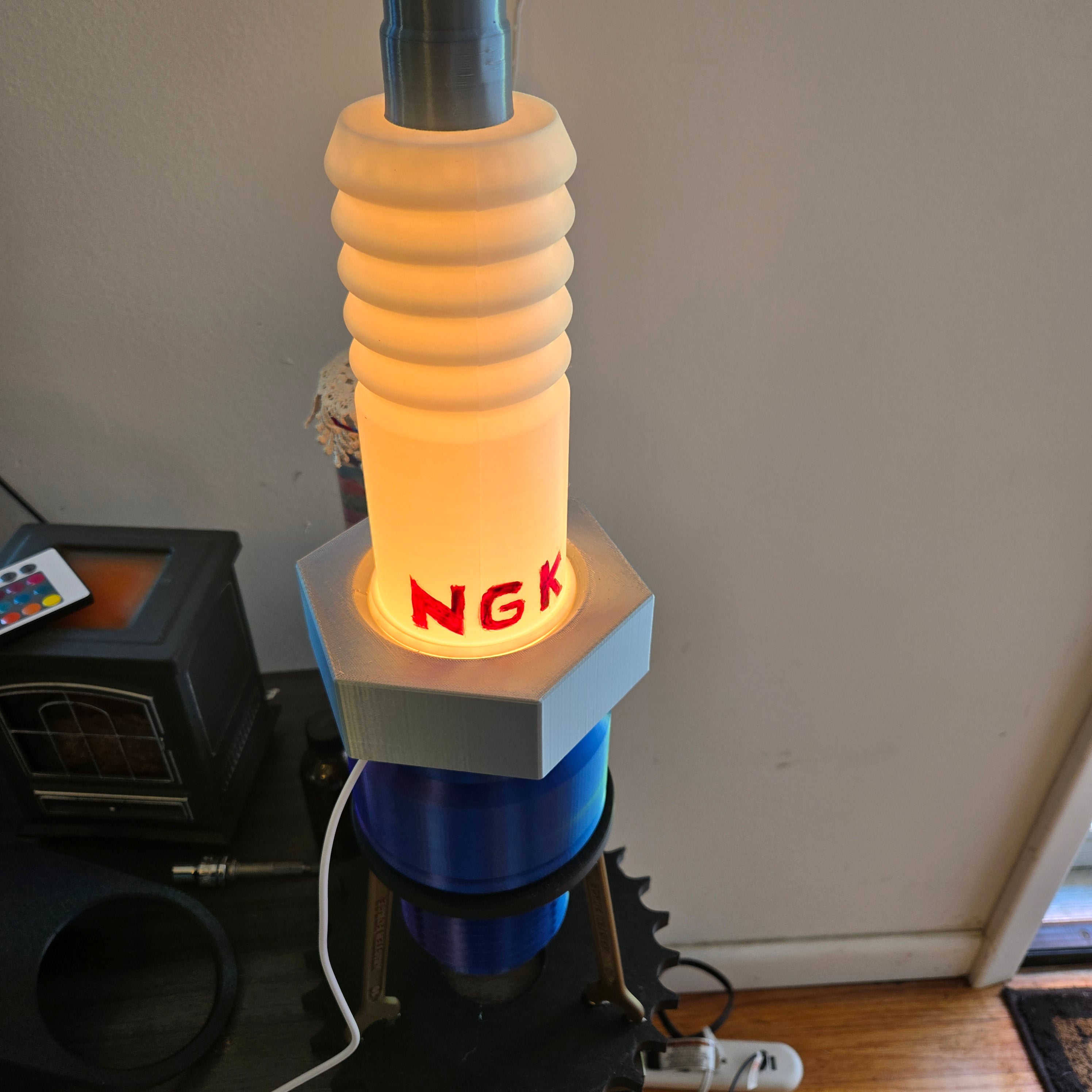 Spark plug lamps [rgb lights]. Great for gift for that special person in your life. Also great for man caves, or work shops.
